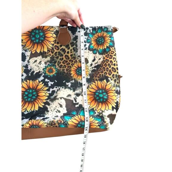 Sunflower Leopard Weekender Bag • Large Travel Tote • Cowhide Print Duffel - Picture 7 of 8